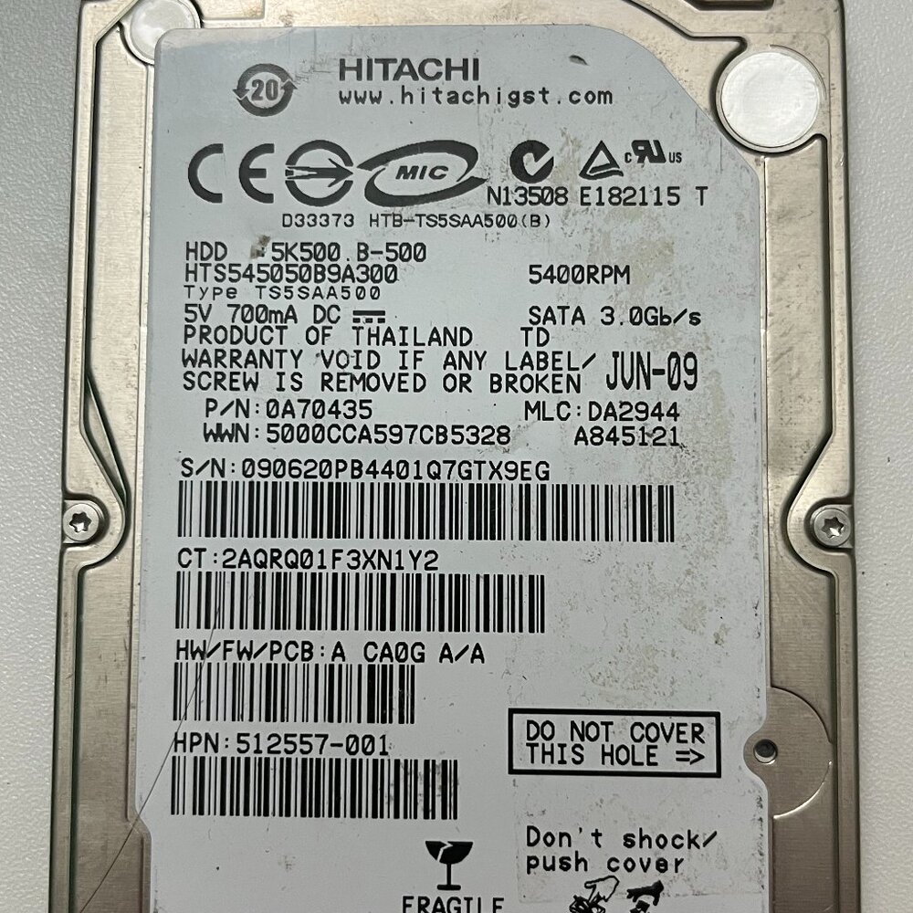 Hitachi 5K500.B HTS545050B9A300 500GB 5400 RPM 8MB Cache SATA 3.0Gb/s 2.5" Inter